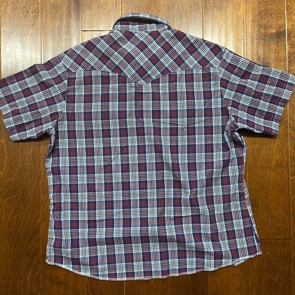 Wrangler Western Pearl Snap Plaid Red Blue Short Sleeve Shirt Men's Size XL - Picture 4 of 7